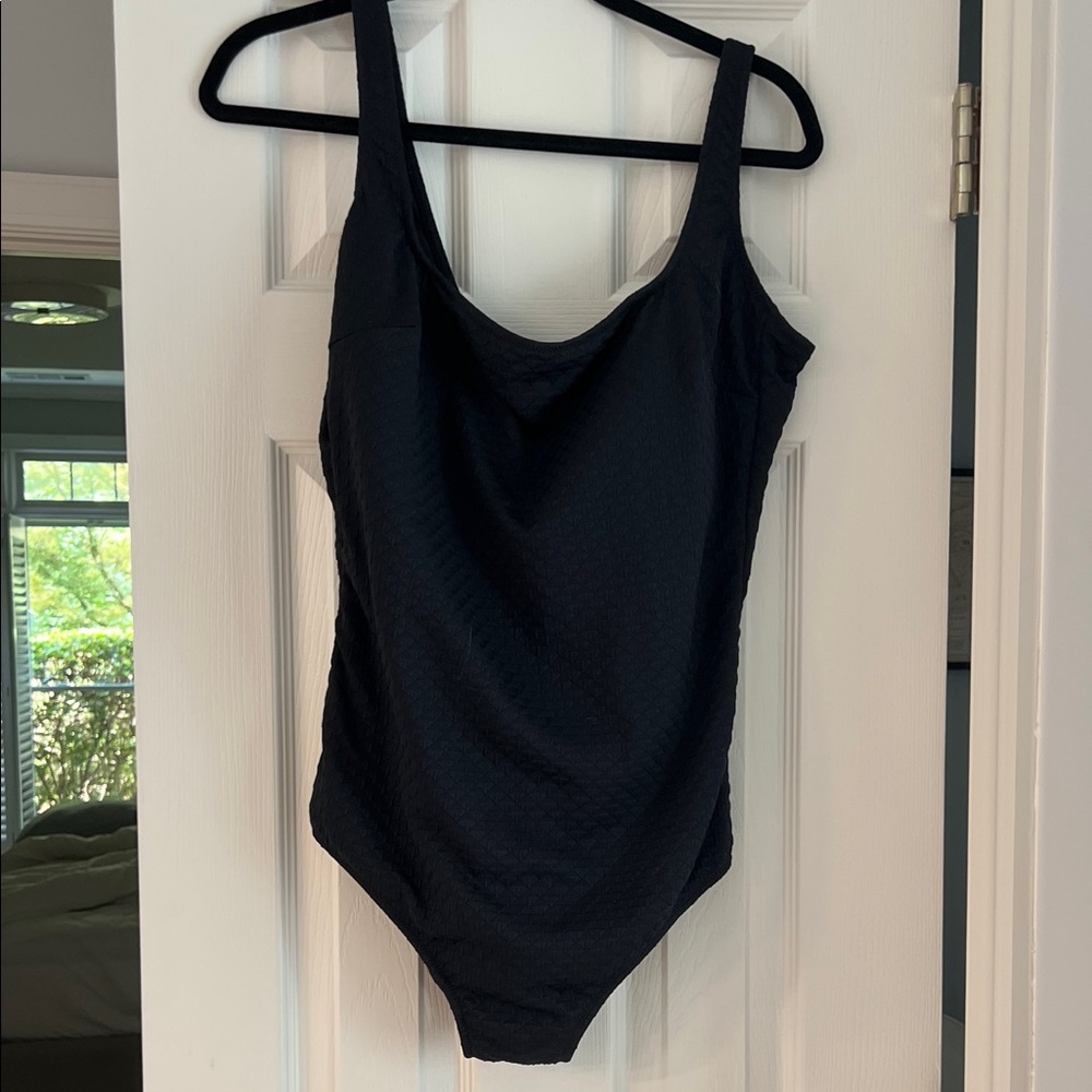 Gotex Tummy Control Textured Black One-Piece Swimsuit